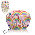 Luxury Shower Cap Silk Satin Lined Waterproof Reusable Adjustable Elastic Dry Hair Bathing Caps Cute for Women Girls-Rainbow - color: C-5-Rainbow