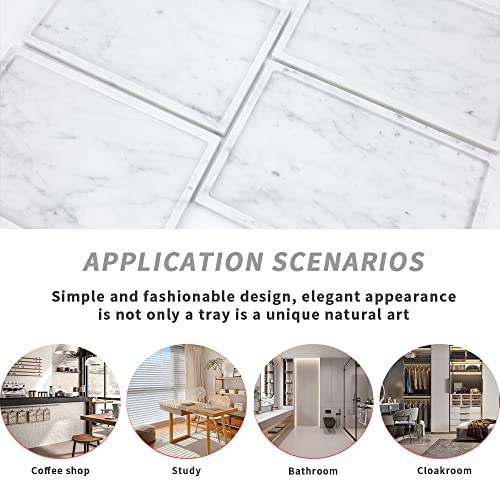 100% Natural Marble Serving Tray Luxury Marble Storage Tray for Home Decor Stone Tray for Bathroom/Kitchen/Vanity/Dresser,Plate Holder for Tissues, Candles, Towel - color: Marble Tray-carrara White