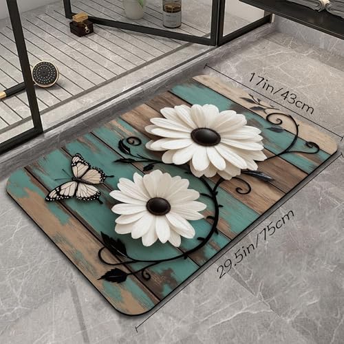 Autumn Vintage Butterfly Bathroom Rug, Rapid Dry Absorbent with Non-Slip Rubber Base Bath Mats for Bathroom 17"x30" - color: Autumn Vintage Butterfly