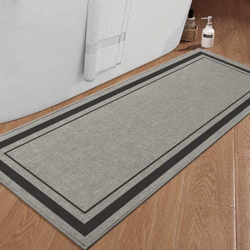 chakme Bathroom Rugs Mat 59x24, Ultra Thin Non Slip Bath Mat Large Quick Dry Absorbent Bath Mat for Bathroom Floor, (Dark Grey, 59"x24") - color: Dark Grey, size: Large (59" x 24")