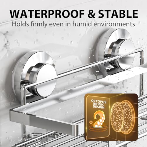 LEVERLOC Shower Caddy Suction Cup 2 Pack, Shower Shelf for Inside, Large Capacity Bathroom Organizers and Storage, Rustproof & Waterproof Metal Bath Basket, No-Drilling, Heavy Duty, Silver - color: 2 X Silver