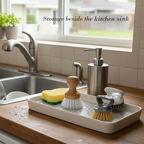 10"×6"×1" White Bathroom Vanity Tray for Countertop- Ceramic Decorative Organizer Tray for Dresser Tops, Toilet, Perfume, Sponge Holder Soap Dish Dispenser for Kitchen Counter- Black Stripes - color: White Color With Black Stripes-1 Pc