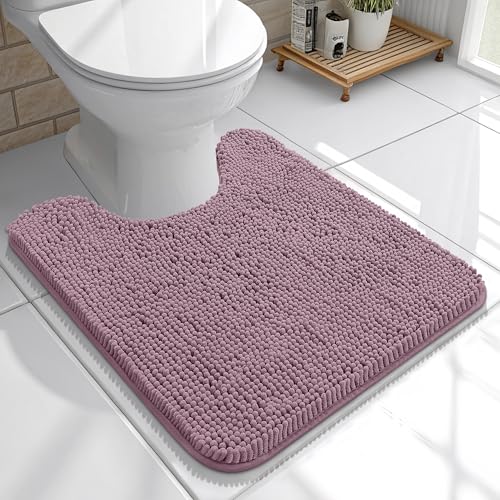 OLANLY Toilet Rugs U-Shaped 20x20, Extra Soft Absorbent Chenille Contour Bathroom Rugs for Toilet, Dry Quickly, Machine Washable, Non-Slip Bath Mat, Deep Plum - color: Deep Plum, size: 20" X 20" Contour Rug