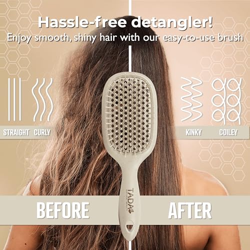 TADA Natural Beauty Hair Brush Detangler for Curly, Thick, Wavy, and Thin Hair - Ventilation Holes for Quick Drying and Styling, Detangler Brush for Women, Men, Kids (4 Colors) (Beige) - color: Beige