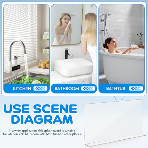 Cabilock Kitchen Sink Splash Guard 15.75X8.27 Inch Clear Acrylic Water Barrier for Bathroom and Kitchen Countertop Splash Prevention