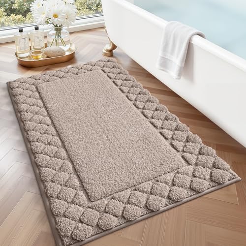 LUMI Bathroom Rugs, Ultra Soft Absorbent Bath Mat for Shower, Non Slip Washable Bath Rugs with Rubber Backing, Microfiber Plush Quick Dry Floor Mat for Bathtub, Floor, Brown, 17x30 - color: Brown, size: 17"x30"