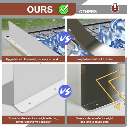 Gutter Valley Splash Guards, 15.7 x 3.5 Inch 4 Pack Gutter Guard, Aluminum Rain Gutter Guard Downspout Rain Diverter for Roof Shingle, Rain Drip Guard for Straight House (White) - color: White-B