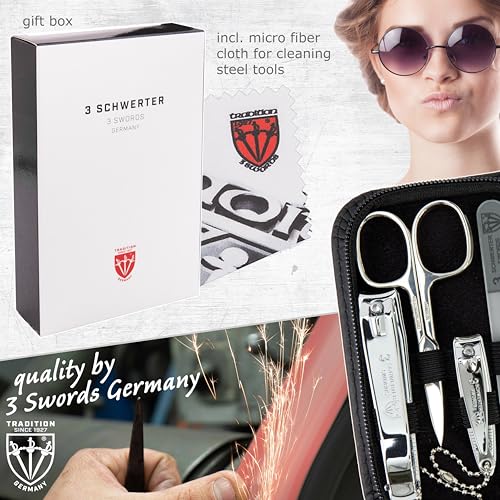 3 Swords Germany – manicure pedicure set kit (602) - color: BLACK - GENUINE LEATHER