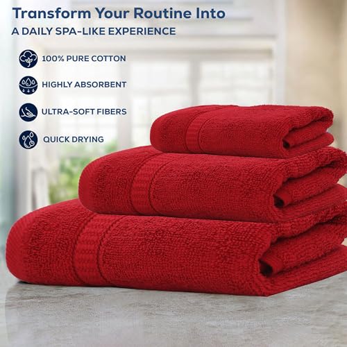 GOLD TEXTILES Premium Bath Towels Set (Pack of 4,27 x 54) 100% Ring-Spun Cotton Bathroom Towels for Hotel, Spa, Soft and Absorbent (27 x 54, Red - 4 Pcs) - color: Red, size: 4 Pack 27x54
