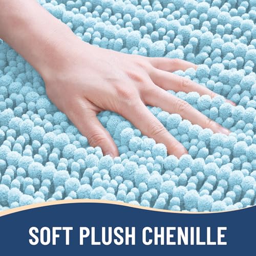 Arotive Luxury Bathroom Runner Rugs 44x24, Extra Soft Thick Absorbent Shaggy Chenille Bath Rugs, Machine Wash Dry, Bath Mats for Bathroom Floor, Tub and Shower, Home Decor Accessories, Blue - color: Blue, size: 44" X 24"