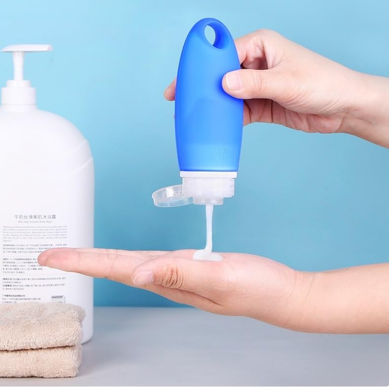 Refillable Bottles Leak Proof Camping Travel Containers with Shower Lanyard,3oz TSA Approved Squeezable Silicone Travel Tube Set for Gym Shampoo Lotion Soap - color: Color 1