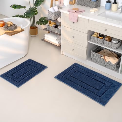 GRANNY SAYS Bathroom Rugs Sets 2 Piece,Soft Bath Mats for Bath, Bathroom Rugs Non Slip Washable, Absorbent Bath Rug for Tub,Shower and Toilet, Bath Mat Set (Blue, 20" x 32" + 16" x 24") - color: Deep Blue, size: 1'8" x 2'8" (20" x 32"+16" x 24")