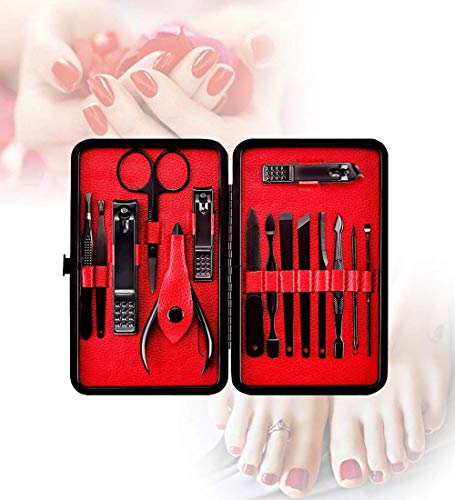 Nail Clippers Sets High Precisio Stainless Steel Nail Cutter Pedicure Kit Nail File Sharp Nail Scissors and Clipper Manicure Pedicure Kit Fingernails & Toenails with Portable Stylish case (Black) - color: Red
