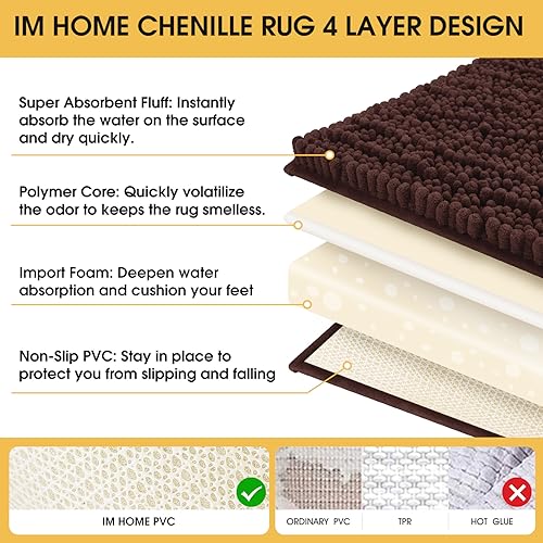 ACCUMTEK Upgrade Luxury Brown Bathroom Rug Mat 36"x24", Ultra Soft Thick Absorbent Bath Mats, Non Slip Chenille Toilet Mat for Bathroom, Bedroom, Kitchen, Shower, Tub - color: Brown, size: 36"x24"