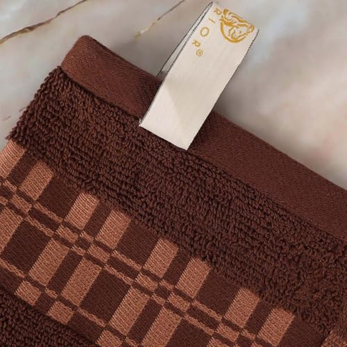 Superior 3-Piece Cotton Towel Set, Geometric Design, Dobby Border, Plush Quick Dry Towels, Decorative Bathroom, Spa, Includes 1 Bath, 1 Hand, 1 Face Towel/Washcloth, Larissa Collection, Chocolate - color: Chocolate, size: 3 Piece Towel Set