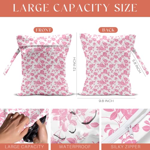 4 Pack Rose Floral Wet Bag Waterproof Washable Reusable Wet Dry Bag for Swimsuit Clothes Cloth Diaper Travel Beach Pool Yoga Gym Toiletries Gift for Women Bestie Sister Birthday Christmas - color: Colorful Flowers 335