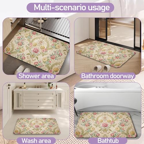 Shabby Chic Rose Bathroom Rug, Rapid Dry Absorbent with Non-Slip Rubber Base Bath Mats for Bathroom 17"x30" - color: Shabby Chic Rose