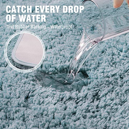 TECHMILLY Super Soft Shaggy Bathroom Runner Rugs, Absorbent Thick Non Slip Microfiber Bath Rugs, Quick Dry Machine Washable Bath Mat for Bathroom Floor, Bathtub and Shower 20"x47" Blizzard Blue - color: Blizzard Blue, size: 17" x 47"