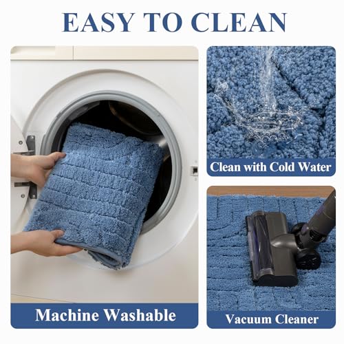 Vaukki Bathroom Rugs Sets 3 Piece, Blue Washable Non Slip Soft Bath Mats for Shower and Tub, Plush Absorbent Microfiber Toilet Rug U Shaped, 32x20+26x18+24x20 Inch - color: Blue, size: 18''x26''+20''x32''+20''x24''