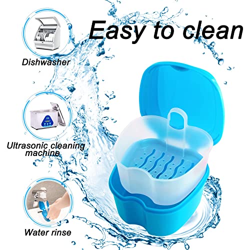 Keedolla 2 Pack Denture Soaking Cup Retainer Cleaner Case, False Teeth Container Denture Holder Box Case for Clear Braces, Mouth Guard, Night Guard - Pink & Blue - color: Blue & Pink