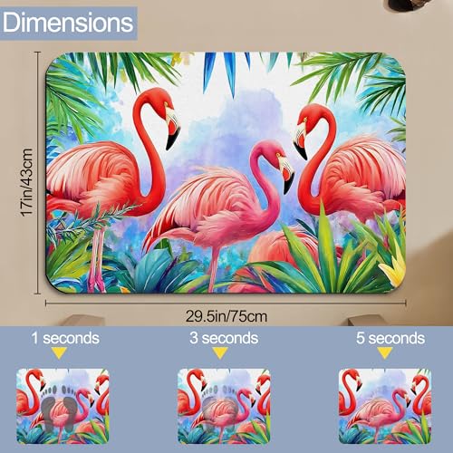 Diatomaceous Bathroom Rugs,Watercolor Flamingo Bathroom Decor,Summer Tropical Palm Leaf Non Slip Bath Mat,Quick Dry Easy To Clean Care Shower Rug for Home Dorm Low Profile Floor Mat 17 X 29.5 Inch - color: Watercolor Flamingo