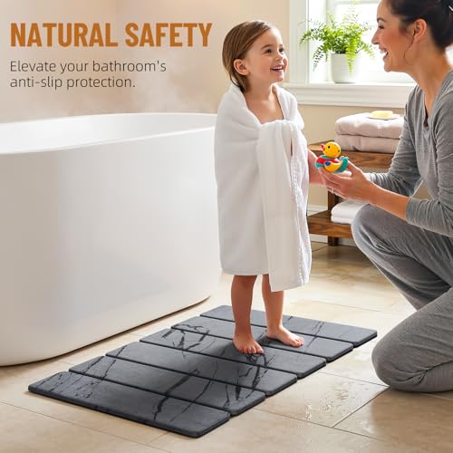 Luxspire Stone Bath Mat Foldable, Quick Drying Diatomaceous Earth Bath Mat for Bathroom, Large Bathroom Rug with Non-Slip Rubber Base, Easy Clean Shower Mat Outside Shower, 24 x 16 Inch, Marble Gray - color: E-marble Gray