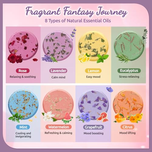 Shower Steamers Aromatherapy - 8 Pack Shower Bombs with Essential Oils, Gifts for Mom Wife, Birthday Gifts for Women Self Care Relaxation Home SPA Teacher Appreciation Gift - color: Purple