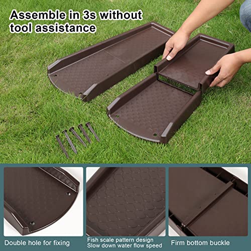 plusgutter Rain Gutter Downspout Splash Block, Gutter Downspout Extensions for Water Drainage, 24" Gutter Splash Guards Downspout Extender, Fixable Down spout Drain Trays with PE Nails(2 Pack, Brown) - color: Brown