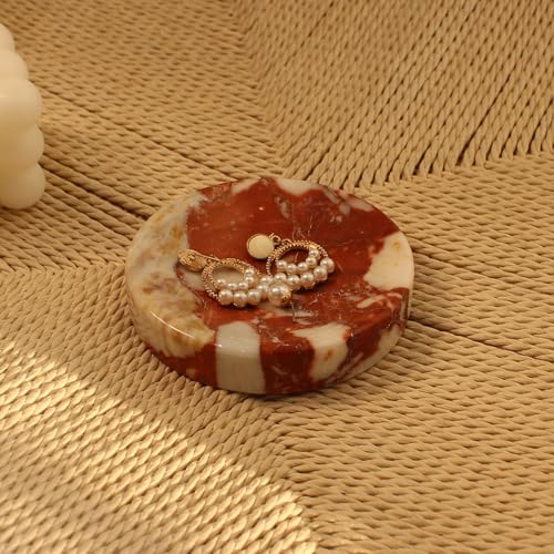 Natural Calacatta Red Marble Soap Dish, Round Small Jewelry Dish, Sponge Holder for Bathroom, Kitchen - color: Calacatta Red