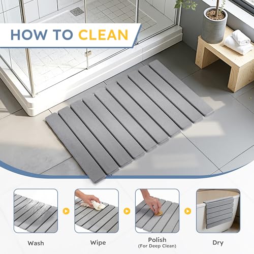 Large Foldable Stone Bath Mat,Diatomaceous Earth with Non-Slip and Super Absorbent, Dry Mat with Quick Dry for Bathroom,Easy to Clean（23.6" Lx15.35 W,Light Grey） - color: Light Grey