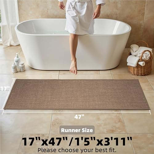 Large Bathroom Rugs Runner Bathroom Mat Quick Dry, Non Slip Bath Mat, Machine Washable Rugs 17"x 47", Camel, Thin Bath Mat Fit Under Door - color: Dark Beige, size: Runner(17"x47")