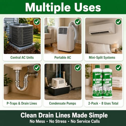 AC Drain Line Cleaner | 2x 16 Oz (8 Uses) | 12 Month Supply | Made in USA | Universal Compatibility | Removes Clogs and Buildup from HVAC Condensate Lines | Air Conditioner Unclogger - size: 2x 16 Oz