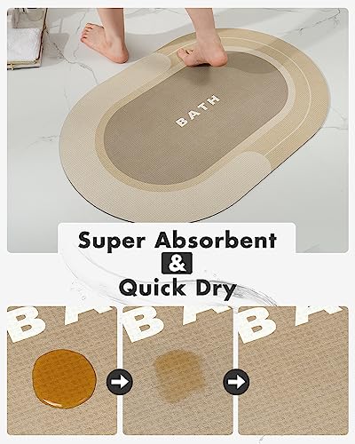 MontVoo Bath Mat - Non Slip, Quick Dry, Stain Resistant Bath Mat Rug for Bathroom Floor - Easy Care Shower Rug for Outside Bathtub - 17"x27" Beige - color: Beige, size: 17"x27"