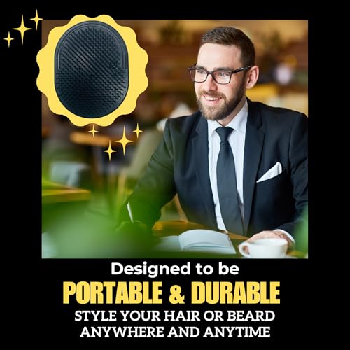 Gents Palm Pocket Shampoo Brush Scalp Massager for Men & Women with Round Bristles, Ergonomic Grip, Made in USA, Black Peine para Cabello
