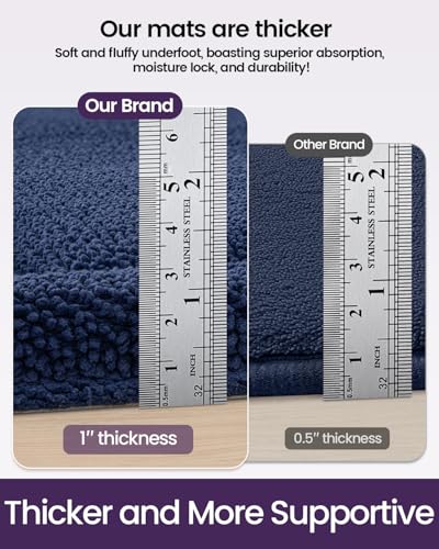 DEXI Memory Foam Bath Mat 24x17, Soft Absorbent Chenille Bathroom Rug, Non Slip Quick Dry Bath Mats for Bathroom, Thick Plush Floor Carpet for Tub Shower, Sink, Navy - color: Navy, size: 24" X 17" (Rectangular)