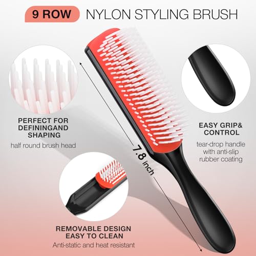 Hommtina Detangling Brush Set with Hair Spray bottle, Hair Brushes for Women and Kids Curly Hair (3 PCS, Black+Red) - color: Black+Red, size: 3 PCS