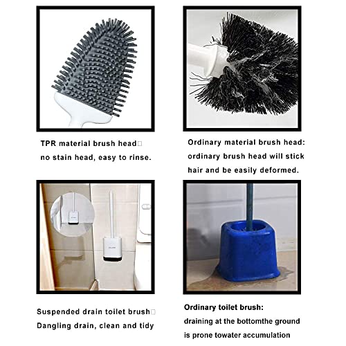 Sellemer Toilet Brush and Holder Set for Bathroom, Flexible Toilet Bowl Brush Head with Silicone Bristles, Compact Size for Storage and Organization, Ventilation Slots Base (2 Pack, Pearl White) - color: Pearl White-2pcs