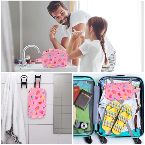 Kids Toiletry Bag for Girls, Travel Toiletry Bag for Little Young Girls Cosmetic Bag Makeup Bag Waterproof Hanging Wash Bag Toddler Toiletries, Candy Pink - color: Pink Candy