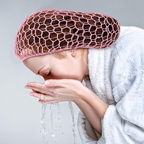 Geyoga 6 Pieces Hair Net Snoods for Women Sleeping Mesh Soft Rayon Knit Crochet Hairnet Long Short Curls Hair Cover Accessory (Pink, Blue) - color: Pink, Blue