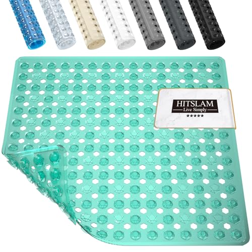 HITSLAM Shower Mat Anti Slip, Square Bath Mat for Tub Non Slip with Suction Cups and Drain Holes, 21x21 Inch Bathroom Shower Stall Floor Mat, Machine Washable, Soft on Feet, Green - color: Green, size: 21" x 21" (Square)