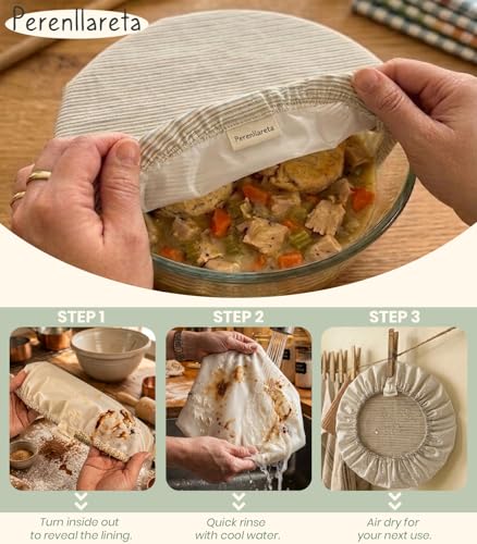 M L XL Dual-Layered Large Cotton Bowl Covers for Bread Sour Dough Rising, Waterproof TPU Liner, 9" 11" 13" Elastic Reusable Cloth Sourdough Shower Caps Lid for Proofing & Fermentation