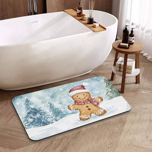 Cookie Winter Bath Mat, Water Absorbent Quick Dry Thin Bathroom Floor Mat, Rug for Bathroom Kitchen 17"x30" - color: Cookie Winter