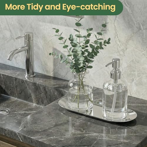 2PACK Silver Decorative Tray, Bathroom Vanity Tray for Dresser Counter, Stainless Steel Jewelry Dish Tray for Decor, Perfume Ring Key Candle Organizer Tray, Oval - color: Silver