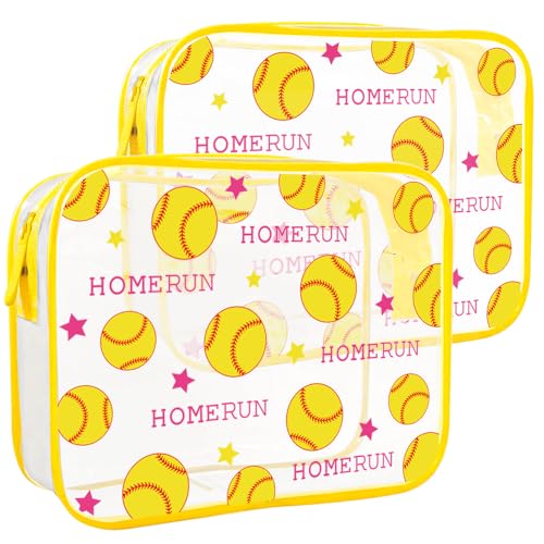 Clear Makeup Bags TSA Approved Toiletry Bag-2Pack，Clear TravelBags for Toiletries, Carry on Airport Airline Compliant Bag,Baseball - color: Yellow Baseball-2pcs
