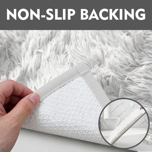 RUN HELIX Shaggy Bathroom Rugs Sets 3Piece Bath Mat for Bathrom Non-Slip Bathrom Mats Water Absorbent Bath Rug Floor Mats Soft Washable Shower Rug with U-Shaped Contour Rug Toilet Lid Cover White - color: White
