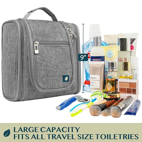 PAVILIA Toiletry Bag Travel Bag for Women Men, Hanging Cosmetic Organizer, Water Resistant Makeup Bag for Accessories Toiletries, Large Travel Essentials Kit (Grey) - color: Grey, size: Standard (9x4x9)