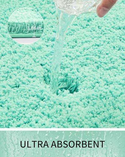 Bathroom Rugs Non Slip Washable, Ultra Thick Soft Microfiber Absorbent Bath Mats, High Density Foam Latex Non Slip Backing Bath Rugs, Fluffy Floor Carpet for Tub&Shower 24x17, SpaBlue - color: Spa Blue, size: 24" X 17"(Small Bathroom Rug)