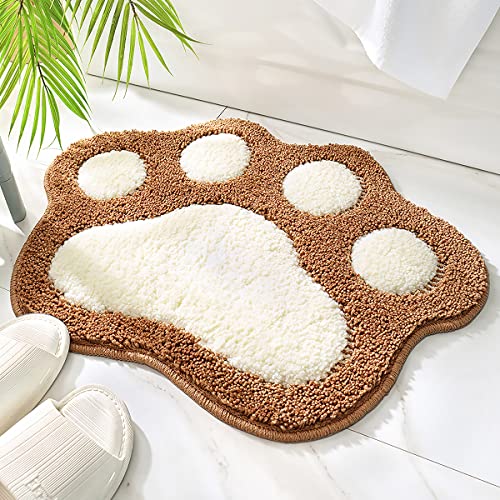 Molesun Paw Shaped Bath Mat, Cute Bathroom Rug Non-Slip, Soft Microfiber Water Absorbent Thick Shower Rug, Machine Washable Bath Rug for Bathroom Bedroom, Brown, 17x23 - color: Brown