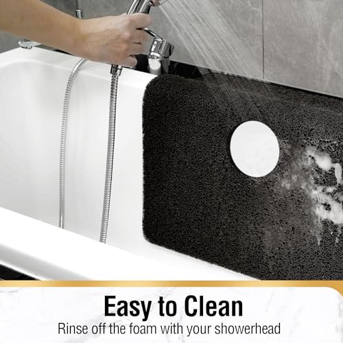 HITSLAM Square Shower Mat, 27 x 27 Inch Non Slip Bath Mat for Tub, Soft PVC Loofah Bathtub Mats with Drain Holes, Quick Drying Bathroom Stall Floor Mat, Bathroom Accessories Without Suction Cup, Black - color: Black, size: 27" x 27" (Square)