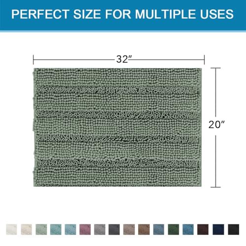 H.VERSAILTEX Bath Rugs for Bathroom Non Slip Bath Mats Extra Thick Chenille Striped Rug 20" x 32" Absorbent Non Skid Fluffy Soft Shaggy Washable Dry Fast Plush Mat for Indoor, Bath Room - Green Bay - color: Green Bay, size: 20" x 32"